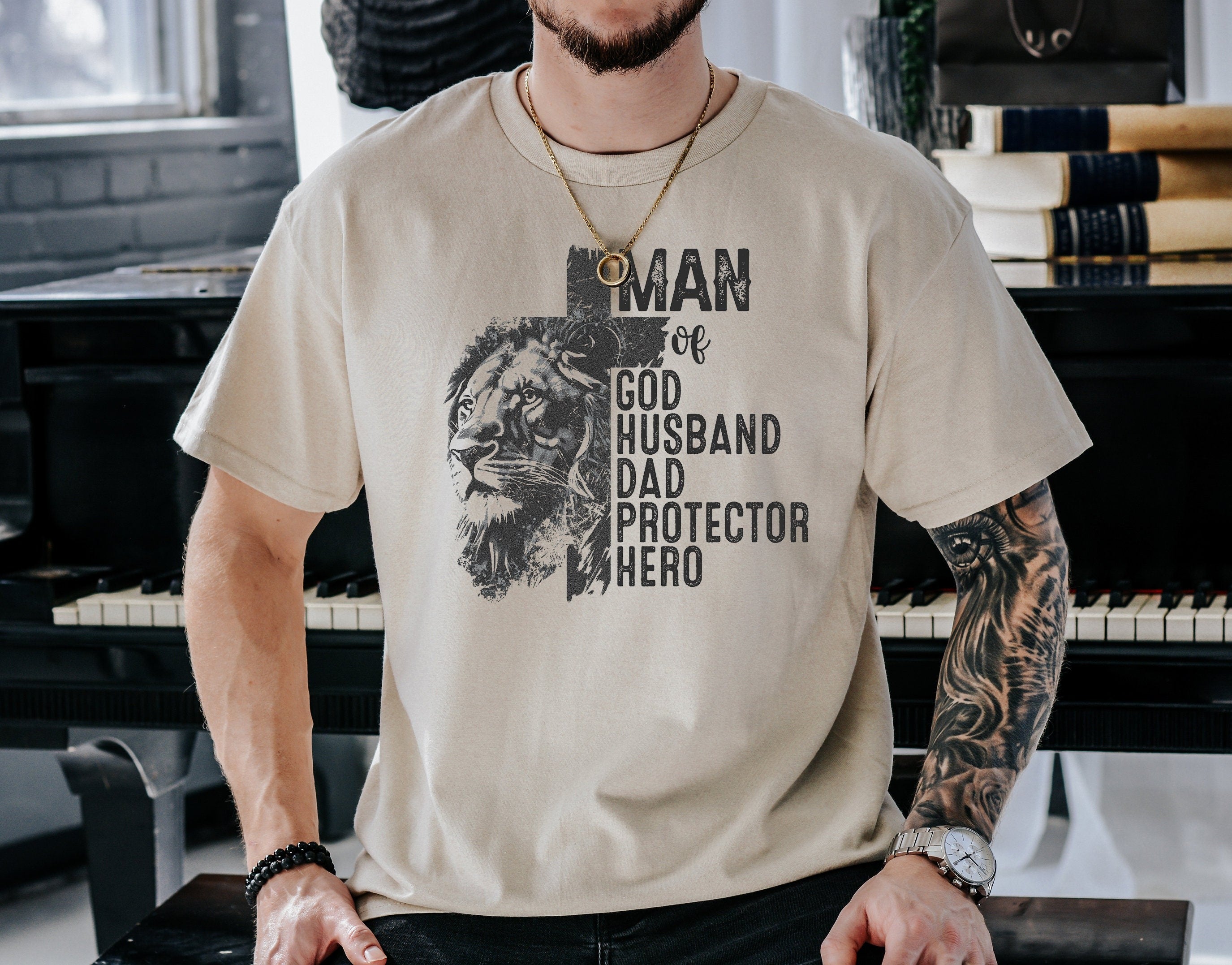 Christian Quotes Fathers Day Gifts, Man of God Comfort Colors Shirt, Retro Father's Day Gift, Protector Father Tee, Hero Dad Gift Shirt